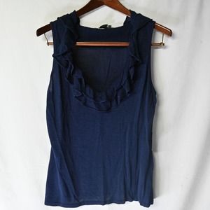 NEW Lauren Ralph Lauren XL Navy Blue Ruffle Silk Scoop Neck Sweater Vest‎ Tank